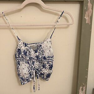 Urban Outfitters blue/white floral/dot strappy cropped top